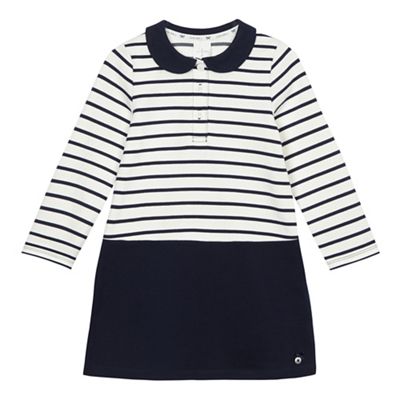 Girls' white and navy striped dress